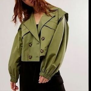 FREE PEOPLE Looking Glass Cropped Trench Jacket In Loden Green M NWOT SRP$168